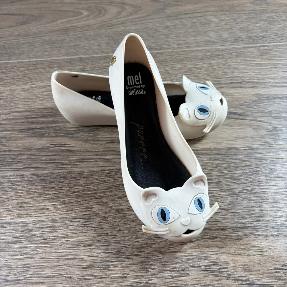 Mel by Melissa Ultragirl II Cat Jelly Flat Cream Size 13 Girls Slip-On Whimsical